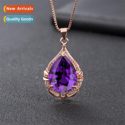 Rose gold teardrop-shaped amethyst pendant female      fashi