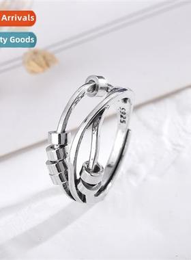 retro old Thai silver ring fashi female three ring spir inde