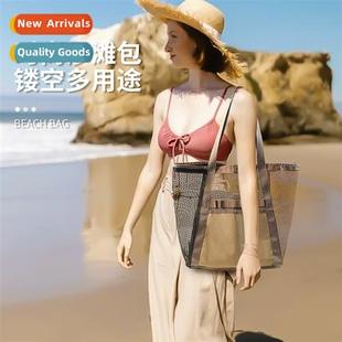 Outdoor beach bag pvc mesh skelet clashing color beach bag t
