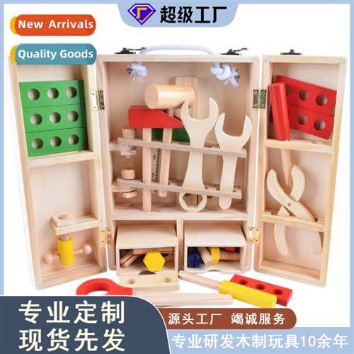 Wooden simulati DIY young childrens portable toolbox toys fo