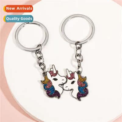 Cute unicorn keychain carto py key chain pure metal key ring