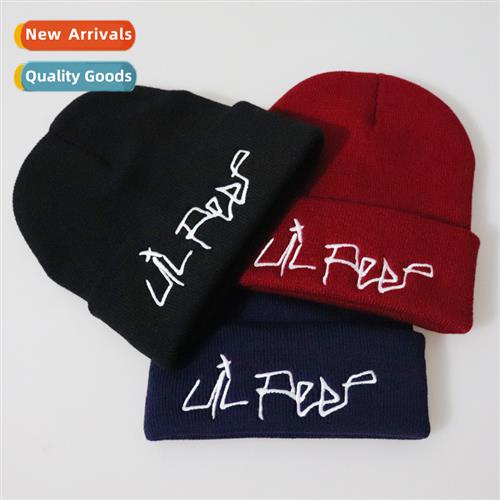 star Love Lil Peep girl head embroidery knted cap set head c