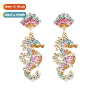 cute ltle alloy carto fashi zinc diamd earrings New seahorse