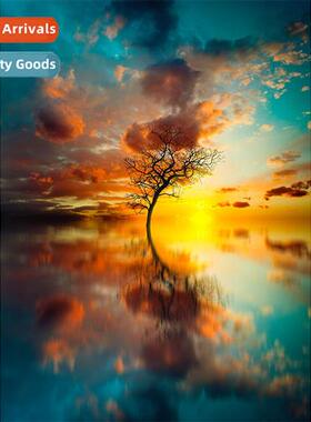 New hmade full diamd living room sunset lscape decorati wall