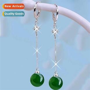 agate earrings female Natural plated green carnelian 12MM