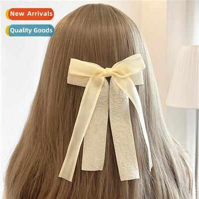 2023 new bow fluttering ribb hair clips female French retro
