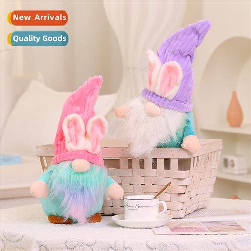 New Easter Pink Ears Plaid Gnome Doll Elf Figurine Home Acce