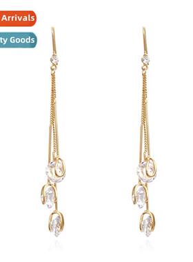 Light luxury hundred wh diamds lg tassel earrings red pearl