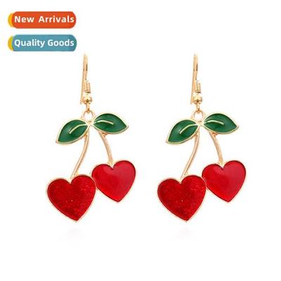 Korean versi   Dgdaemun alloy drip oil cherry earrings fresh