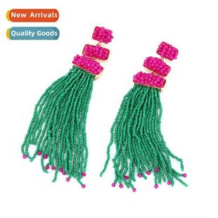 rice bohemian earrings tassel beads beaded hmade new