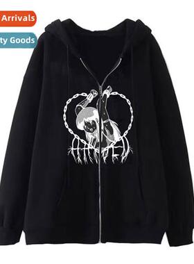 Dark persaly printing sweater women American 2022 new black