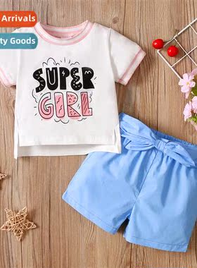 Girls spring  autumn  2021 new n letters printed short-sleev