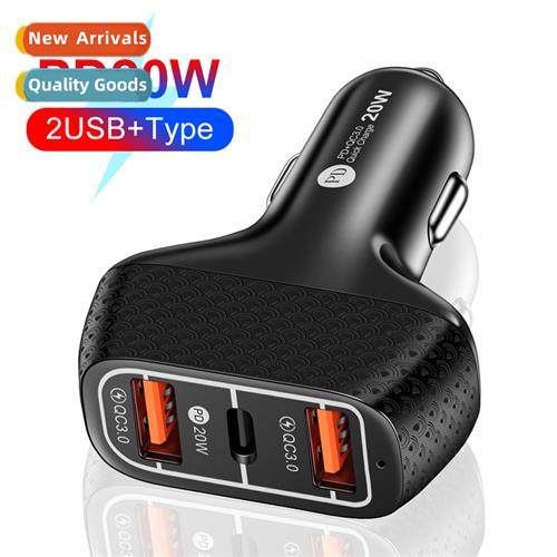 Multi Interface 2USB+Type-c Car Charger Dual USB Port + PD C