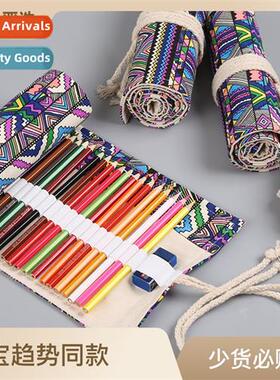 Ethnic style canvas colored pencil bag 24/36/48 pcs 72 holes
