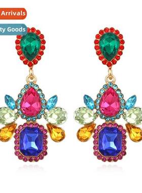 New exaggerated alloy colored diamd earrings fashi geometric