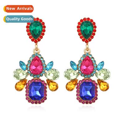 New exaggerated alloy colored diamd earrings fashi geometric