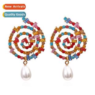 New simple colored diamd earrings retro fashi hollowed out w