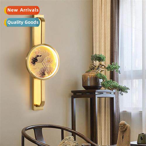 New Chinese style all copper wall lamp zen living room TV ba