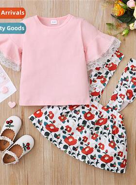 Girls Spring  Autumn 2022 new n trumpet sleeve top + floral