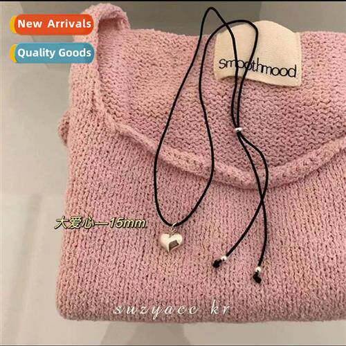 tie persalized n black rope three-dimensial large heart pend