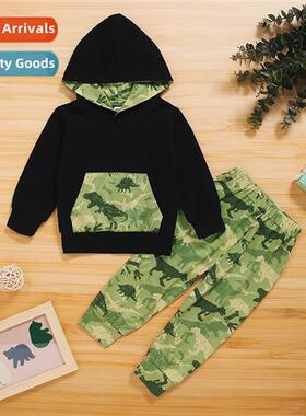 Boys spring  fall  2021 new n dinosaur print lg-sleeved hood