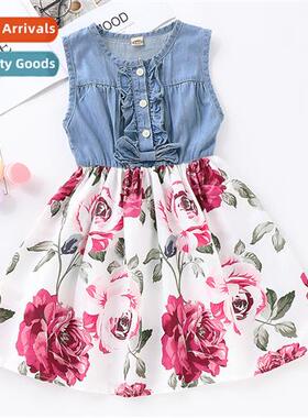 Summer 2019 middle  small children Girls new denim print dre
