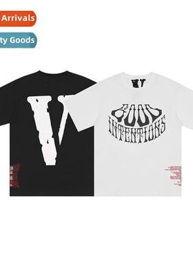 Limed letter  popular large V printed rubber short sleeve T-