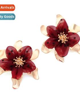 fashi simple metal large flower earrings cute wild lace flow