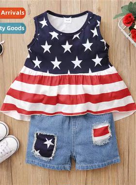 Girls spring  fall  2021 new n independent day  sleeveless s