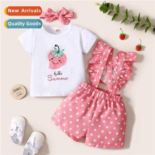 2021 new sleeved spring prin short fall strawberry Girls