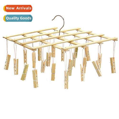 Bamboo trouser rack 4 clips multi-purpose drying rack foldin
