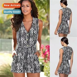 Womens Sleeveless Casual New Jumpsu Summer Fashi Neck 2022