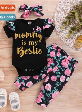 Girls spring  fall  2021 new n letters printed top + flower