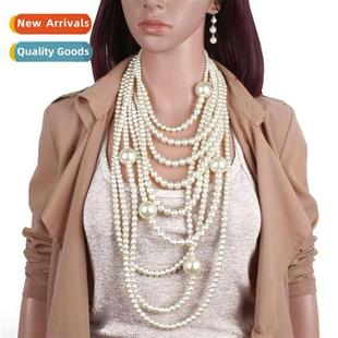 Set Fashi Necklace Layered Earring Pearl Chain Multi Body