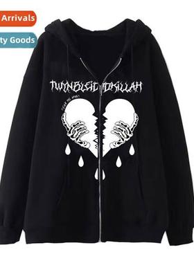 Dark wind hip-hop gothic Harajuku Y2k skelet zipper hoodie m