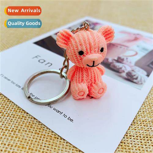 Carto cute vertical lines cream bear doll keychain chain pen