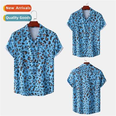 2022 new mens Hawaiian beach style leopard print short-sleev