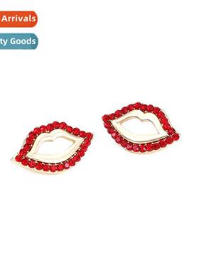 Persalized fashi encrusted diamd red lips earrings INS wind