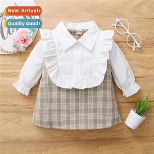 solid plaid Autumn sleeved color new 2021 Spring Girls