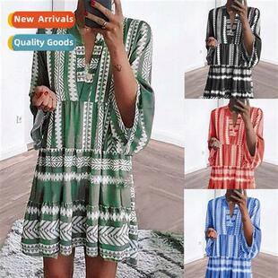 2021 Digal Printed Striped Dress Five Colors Eight Sizes