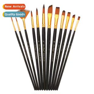 12pcs Wooden Art Oil Bru Hair Brush Nyl Watercolor Set