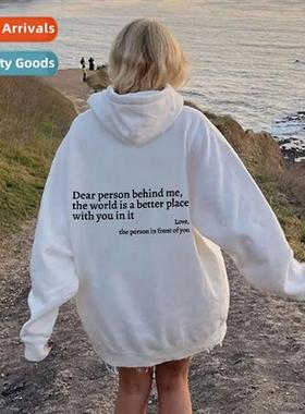 Womens Padded Sweatshirt Vegan Letter Printed Kangaroo Pocke