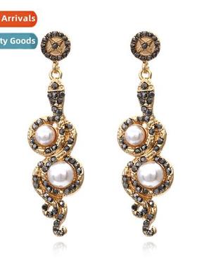 New simple diamd earrings retro fashi inlaid pearl earrings