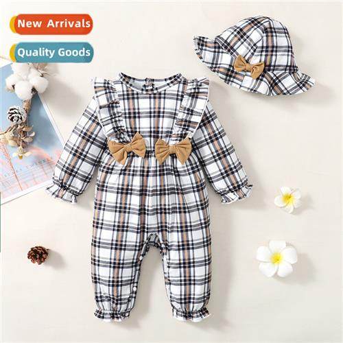 ins baby spring  fall  2023 new n plaid printed lg-sleeved e