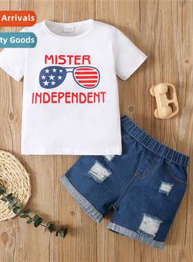 Girls spring  fall  2023 new n Independence Day print short-