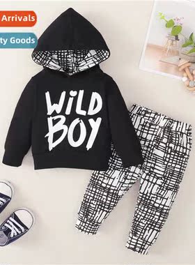Boys spring  fall  2022 new n letters printed hooded top + p