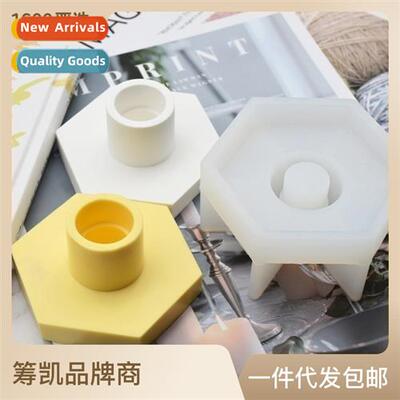 Hexagal Pole Candle Holder Silice Mould Marble Pattern Lg Po