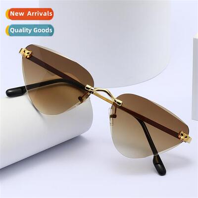 6023 new rimless cut edge sunglasses women 2023 fashi leopar