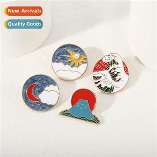 Van new Mount ins Gogh brooch and carto waves sun Fuji