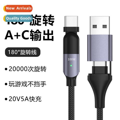 180 degree swivel data cable typec straight bend pd100w 2 in